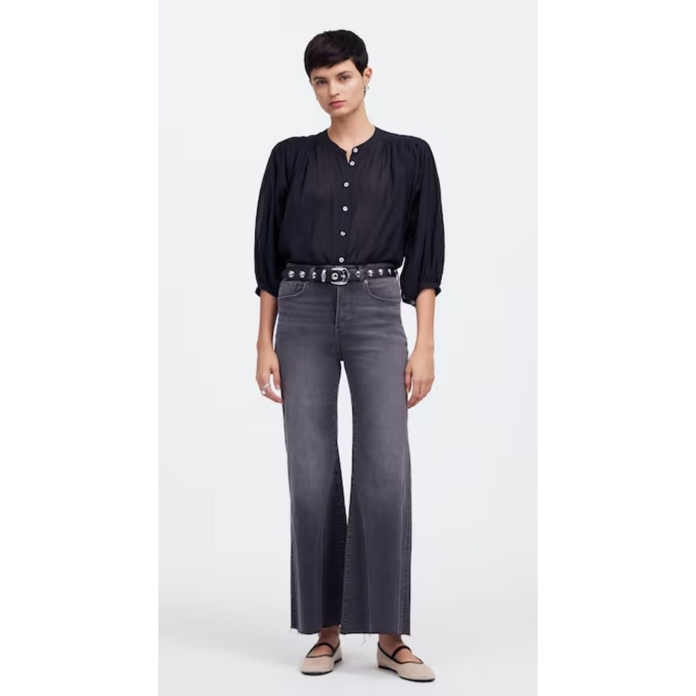 NWOT Madewell Flared Wide-Leg Crop Jeans 30Petite Black Chasm Wash High Rise